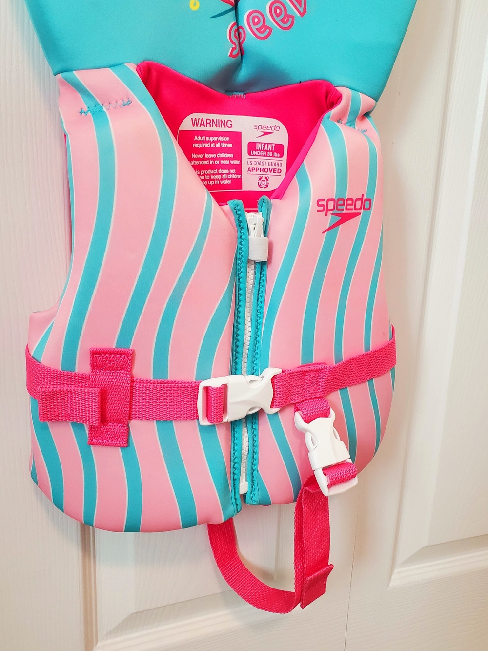 Speedo Vest with Jellyfish Graphic Pink & Teal Striped Baby - Picture 2 of 6